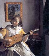 Johannes Vermeer Youg woman playing a guitar oil painting artist